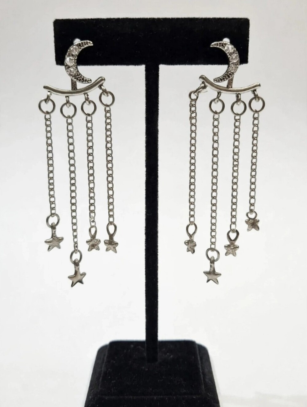2/$10.     BSilver Star and Moon Chain Earrings